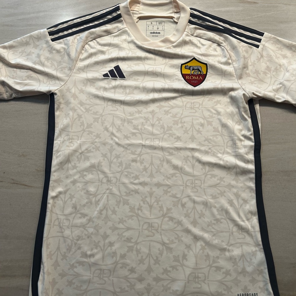 Adidas AS Roma Cream and Gray Soccer Jersey